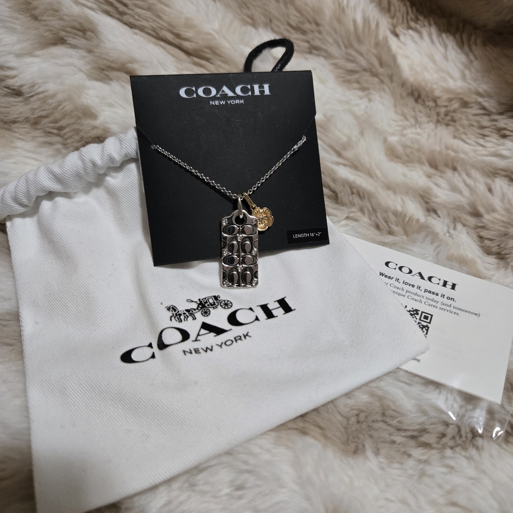 Coach Silver Necklace with Logo Pendant